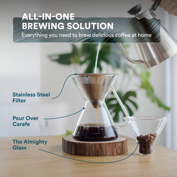 Pour Over Coffee Maker with Stainless Steel Filter - 17 oz, (.5 Liter) Thumbnail 4