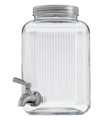 One Gallon Glass Fluted Drink Dispenser with Stainless steel faucet and lid. Thumbnail 2