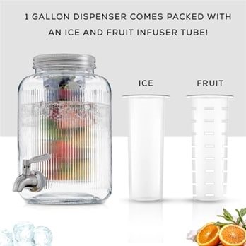 One Gallon Glass Fluted Drink Dispenser with Stainless steel faucet and lid. Thumbnail 4