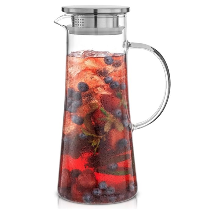 Glass Drink Pitcher with Stainless Steel Lid - 46 oz, (1.34 Liter) Thumbnail